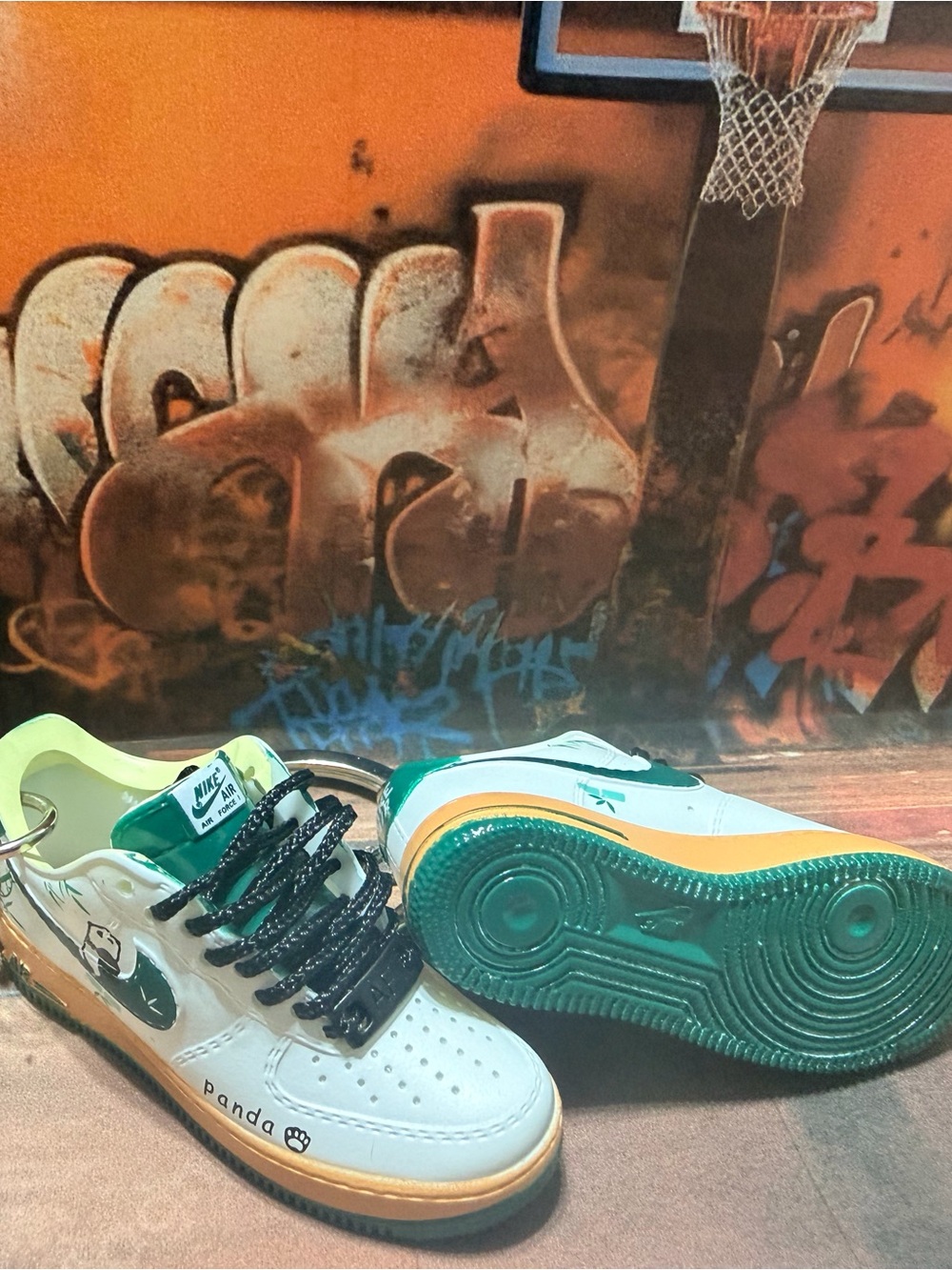 Nike White, Green & Gold Panda Low-Top Sneakers Mini Keychain AF1